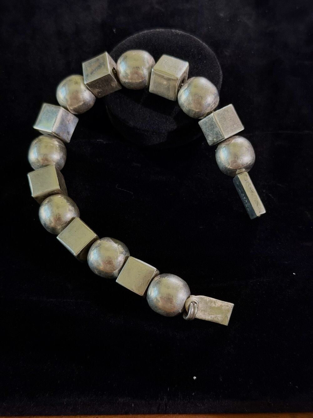 TAXCO Signed 925 Sterling Silver Beaded Bracelet Round Beads Hook Closure